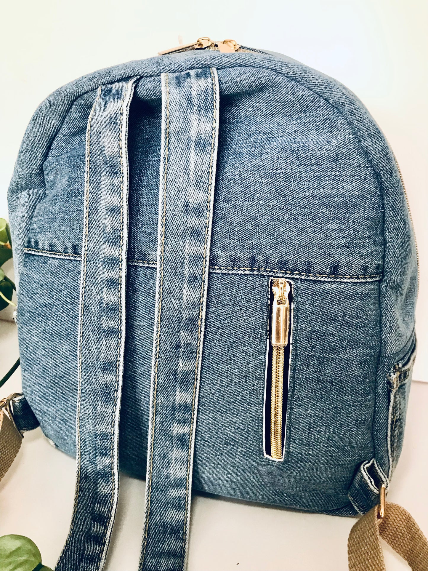 Classic upcycled denim mini backpack with Parisian charm
