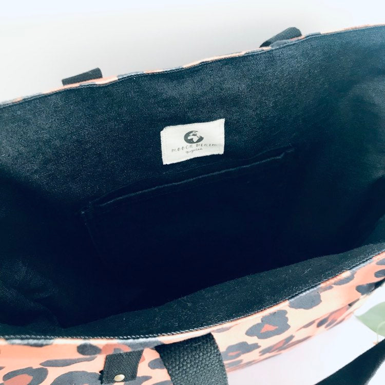 Large tote bag - remnant leopard faux suede x black denim