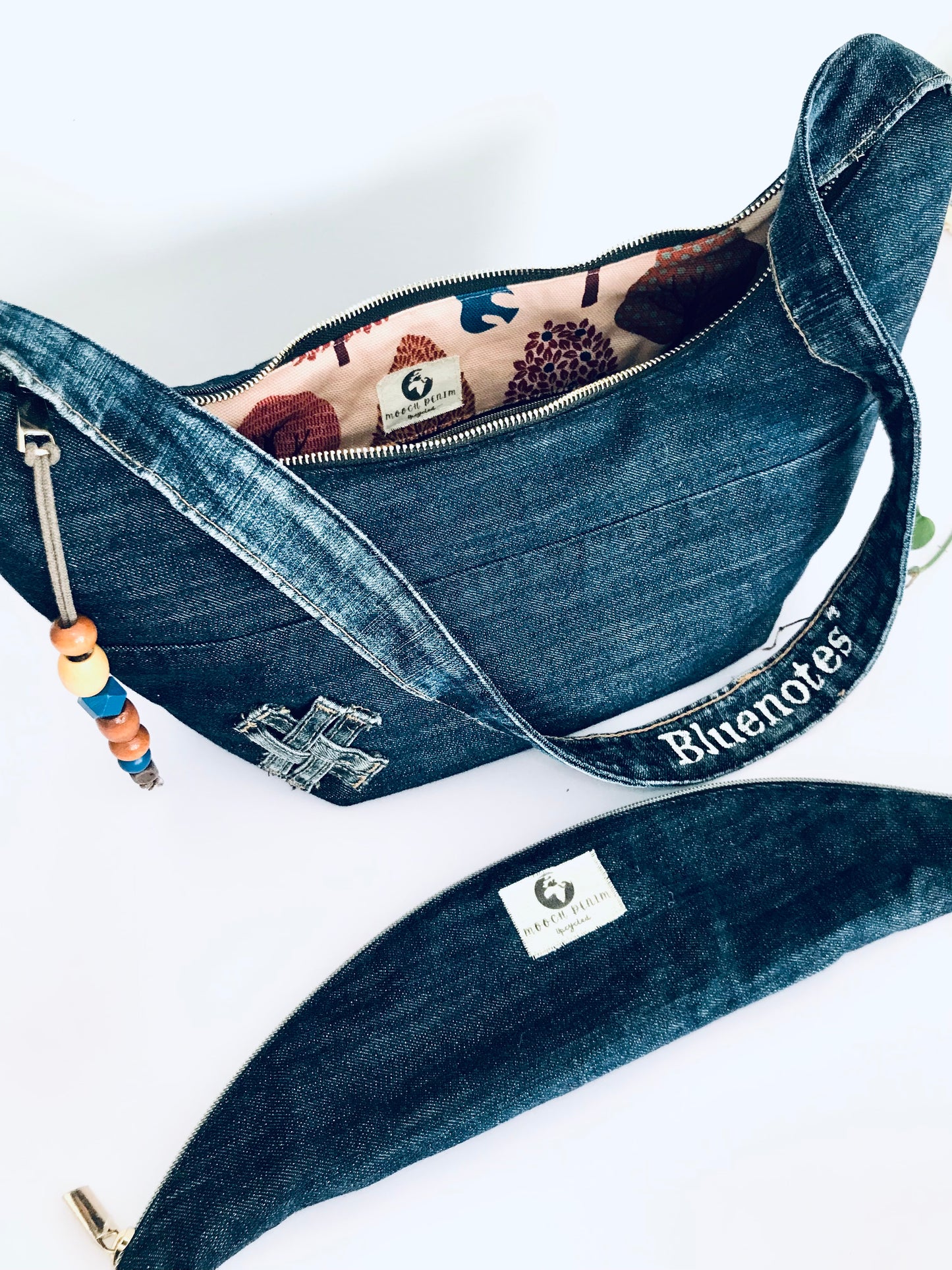 Hobo Zero with blue denim, autumnal lining and matching zipper pouch