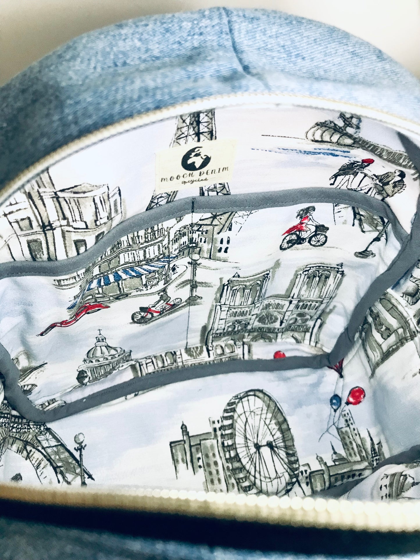 Classic upcycled denim mini backpack with Parisian charm