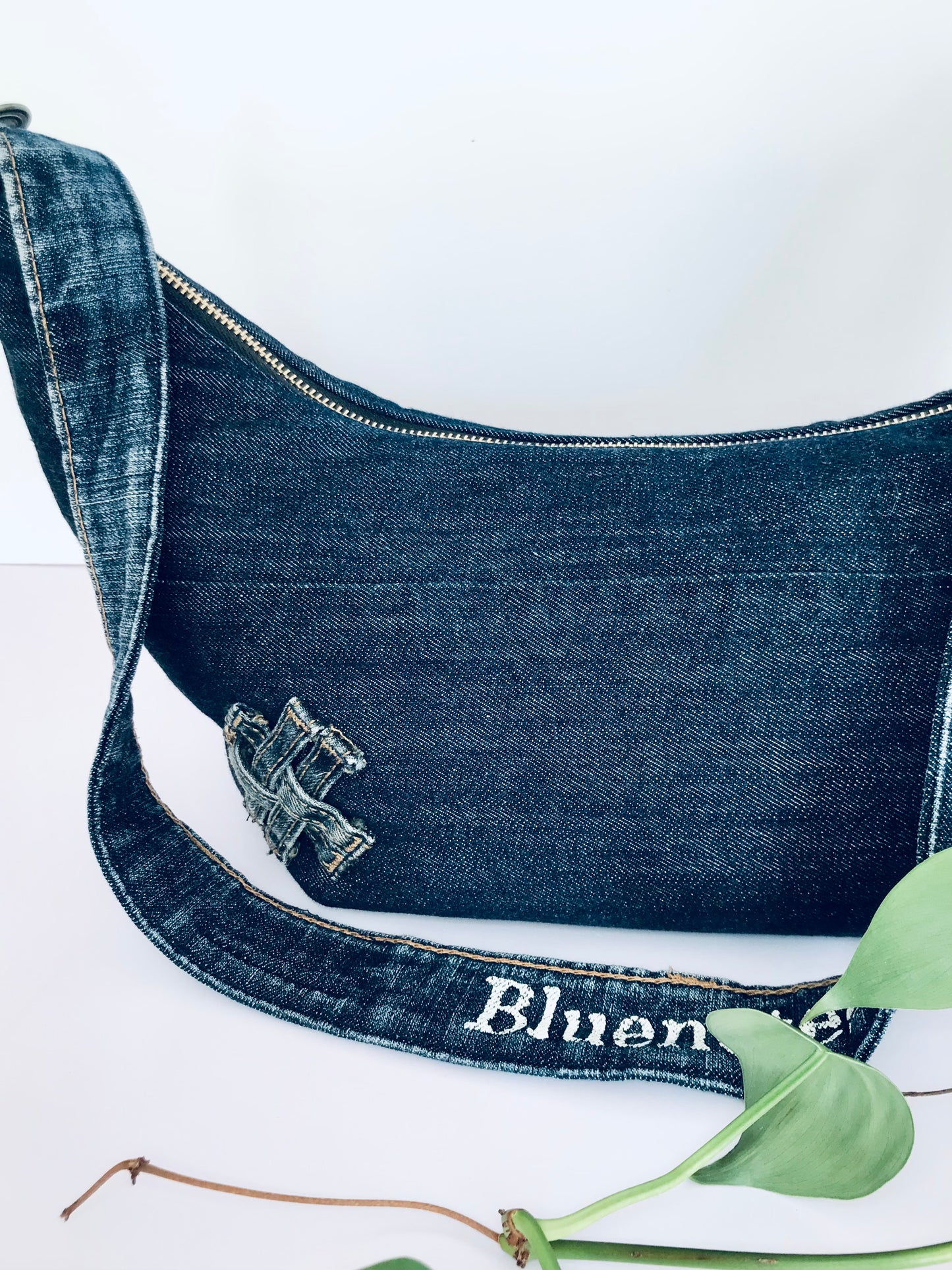 Hobo Zero with blue denim, autumnal lining and matching zipper pouch
