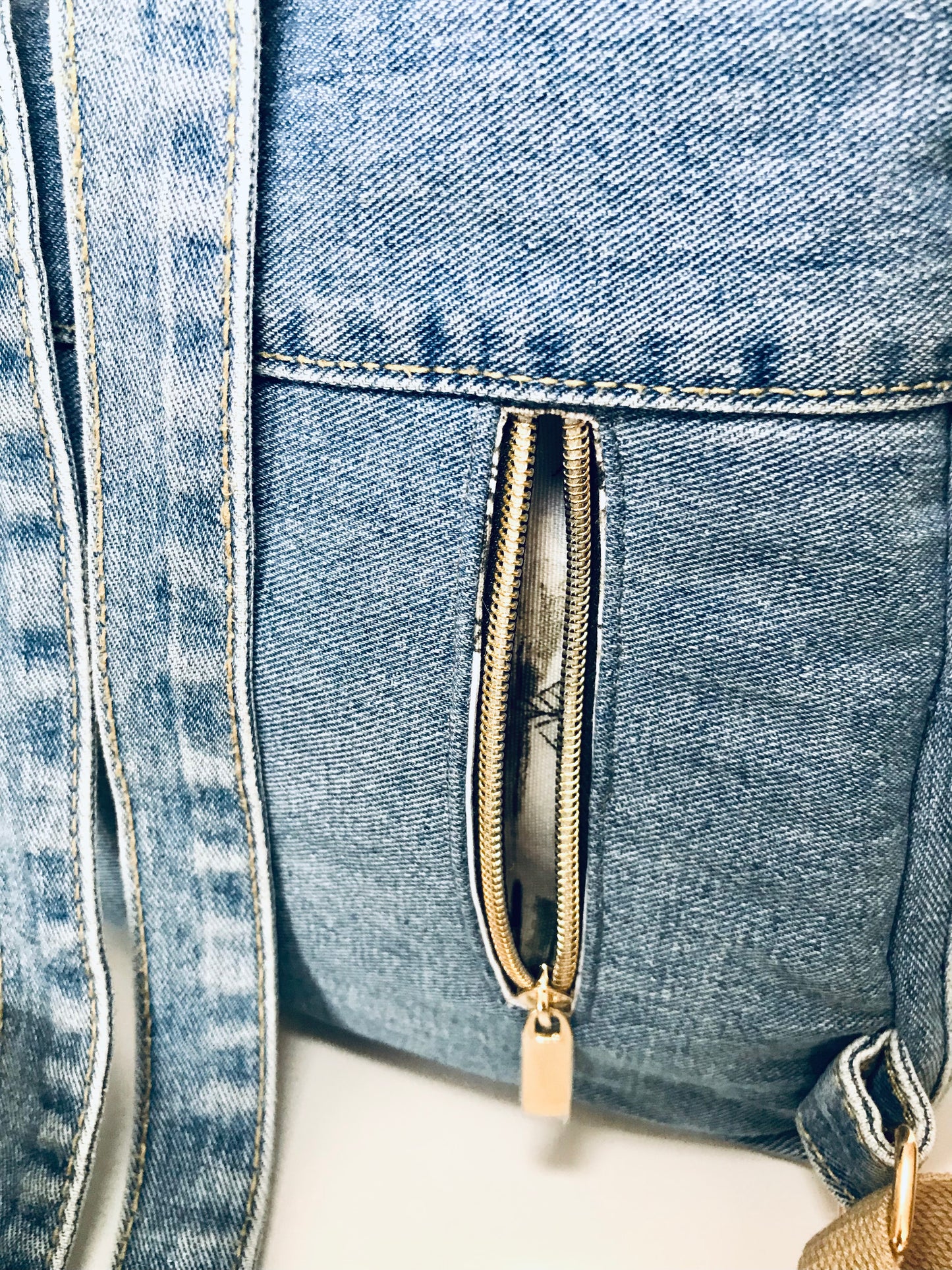Classic upcycled denim mini backpack with Parisian charm
