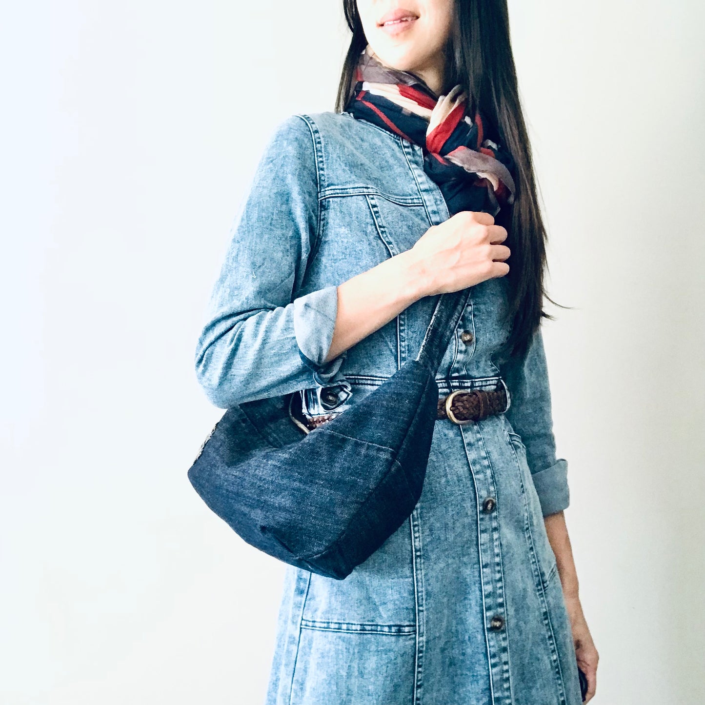 Hobo Zero with blue denim, autumnal lining and matching zipper pouch