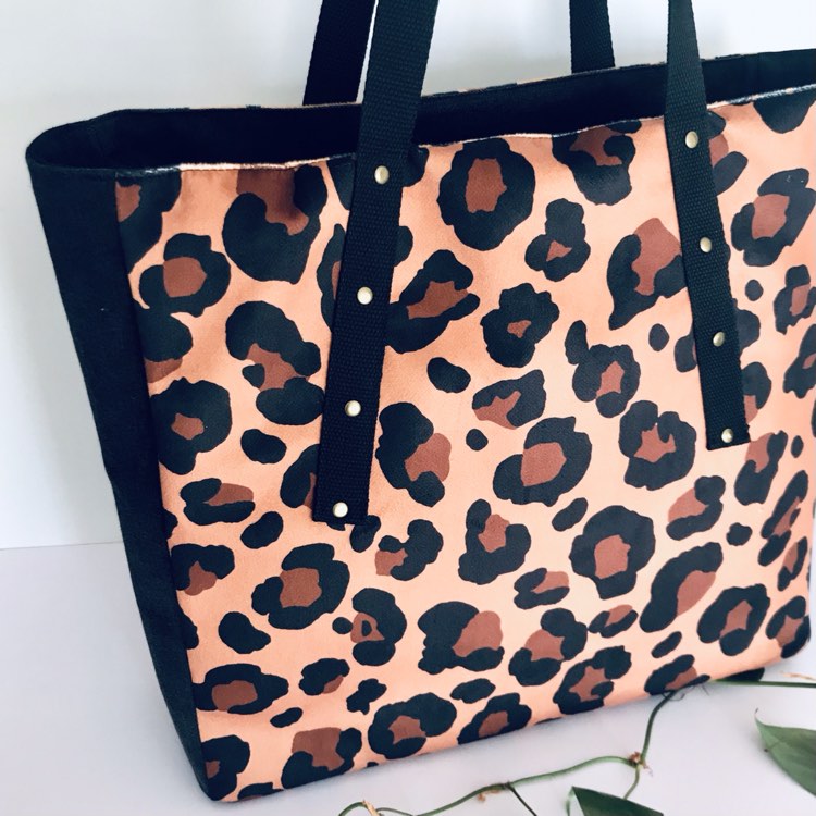Large tote bag - remnant leopard faux suede x black denim