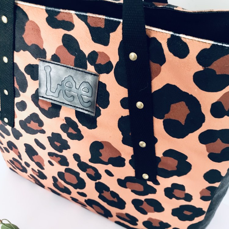 Large tote bag - remnant leopard faux suede x black denim