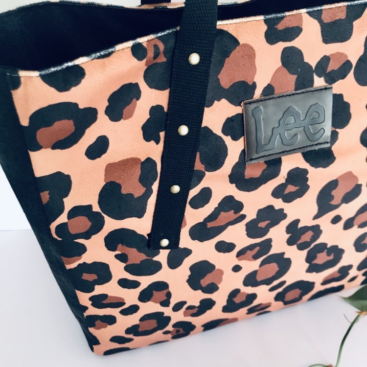 Large tote bag - remnant leopard faux suede x black denim