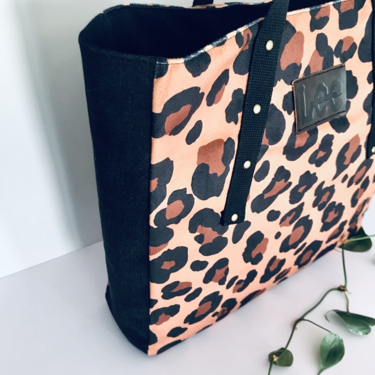 Large tote bag - remnant leopard faux suede x black denim