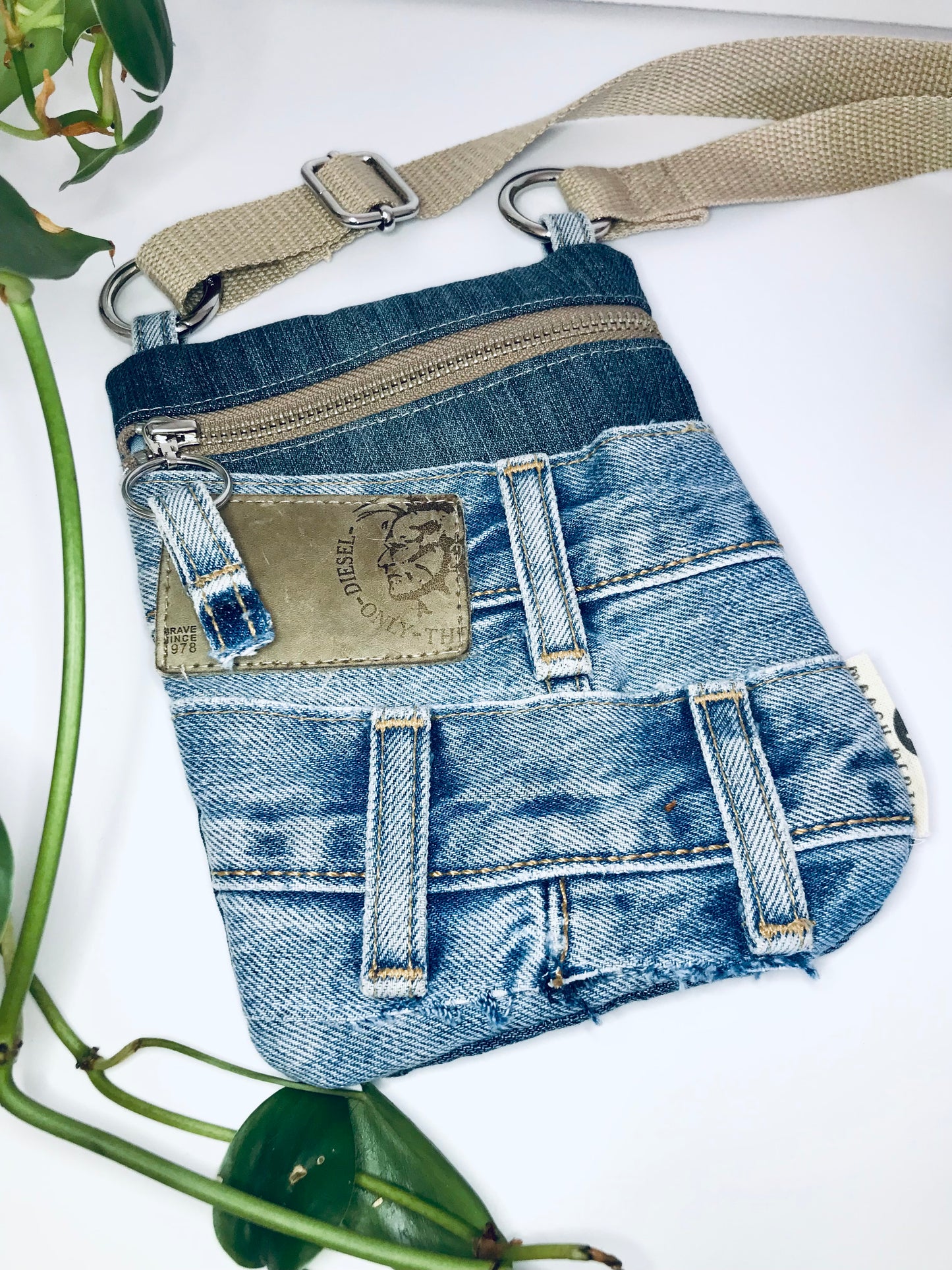 Upcycled denim convertible pocket bag - true blue