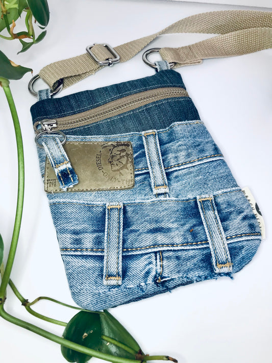 Upcycled denim convertible pocket bag - true blue