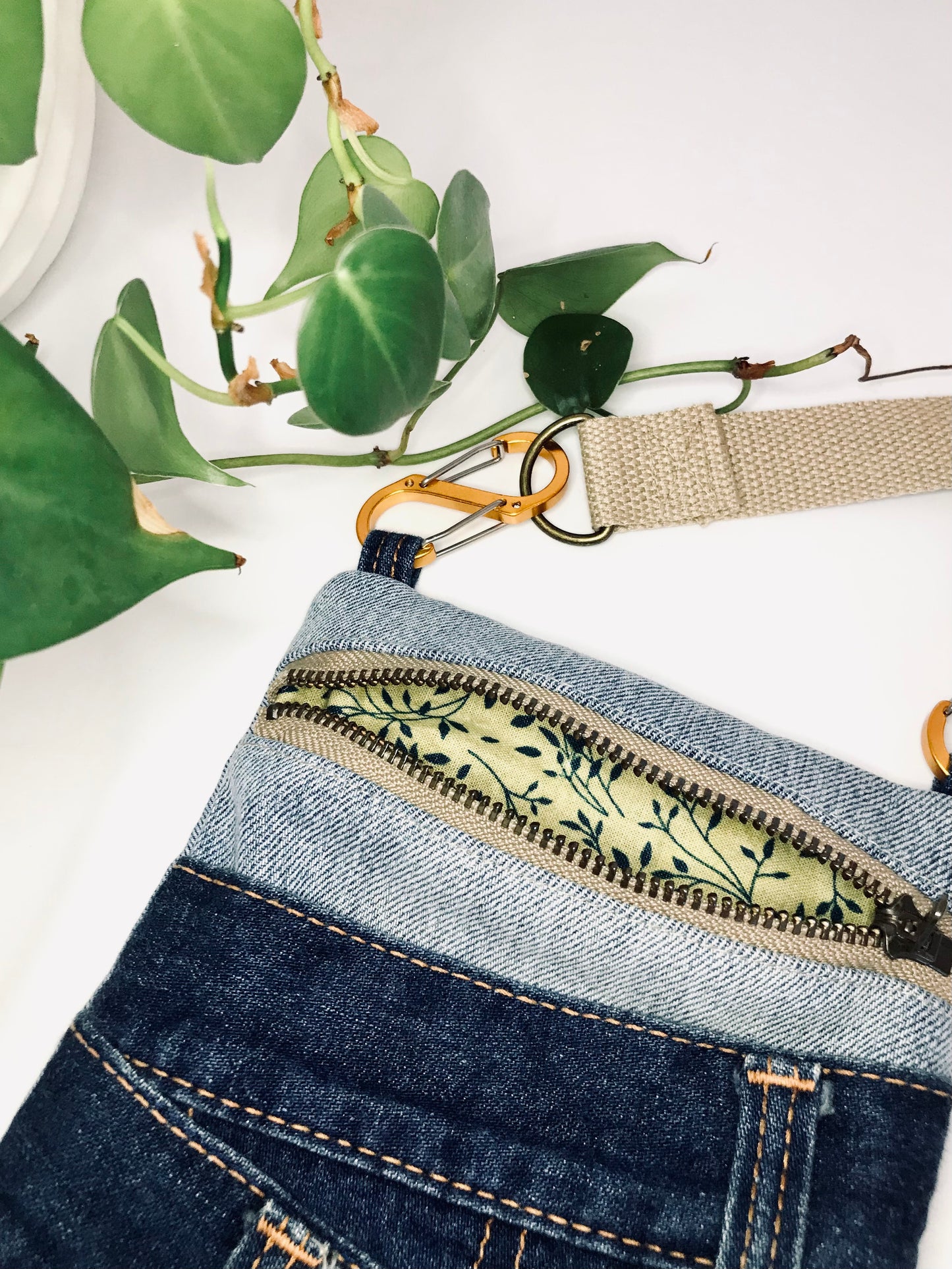 Upcycled denim convertible pocket bag - dark blue