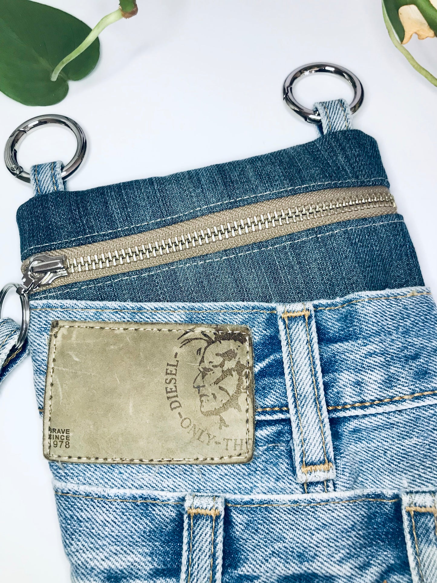 Upcycled denim convertible pocket bag - true blue