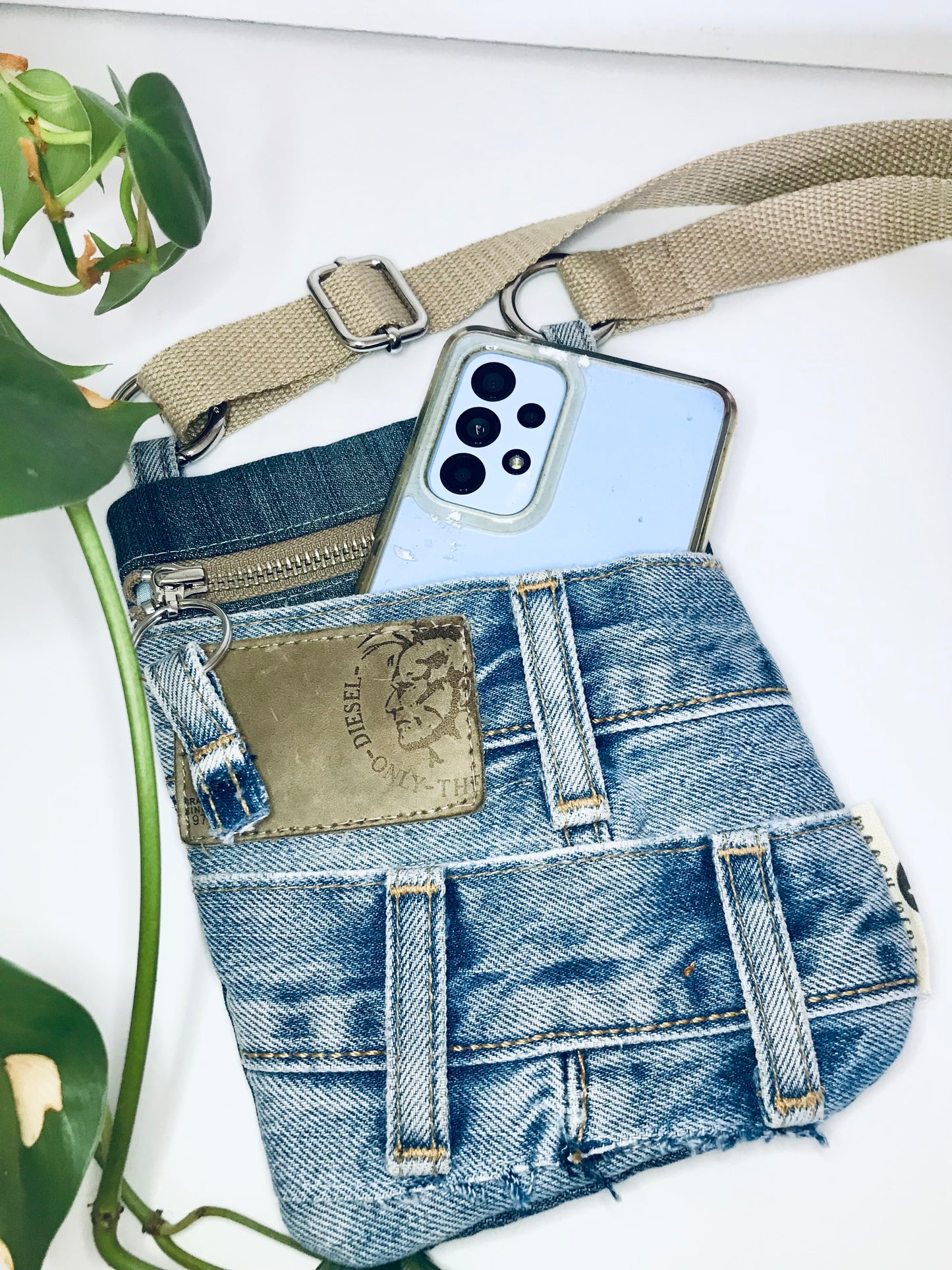 Upcycled denim convertible pocket bag - true blue