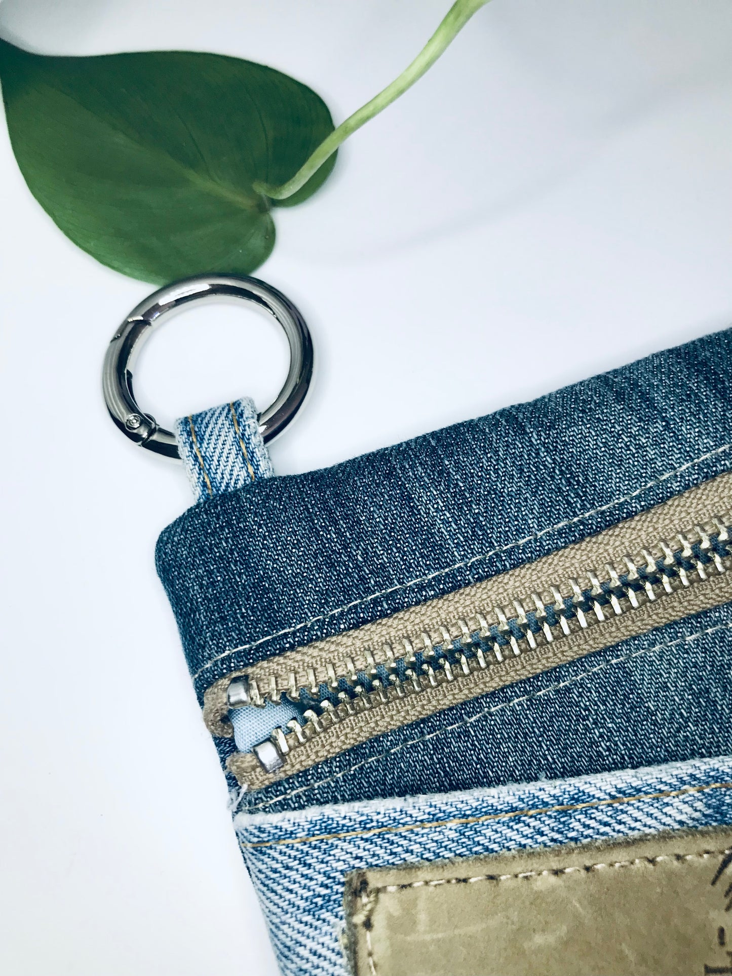 Upcycled denim convertible pocket bag - true blue