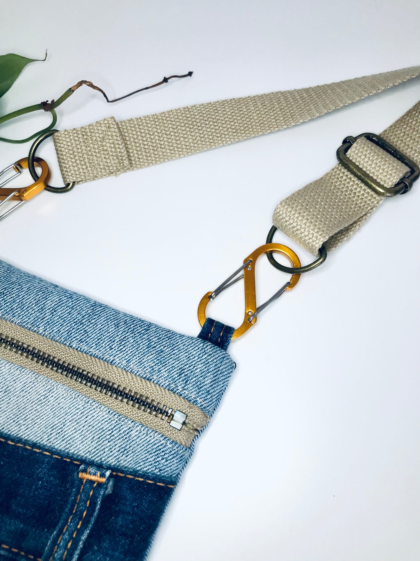 Upcycled denim convertible pocket bag - dark blue