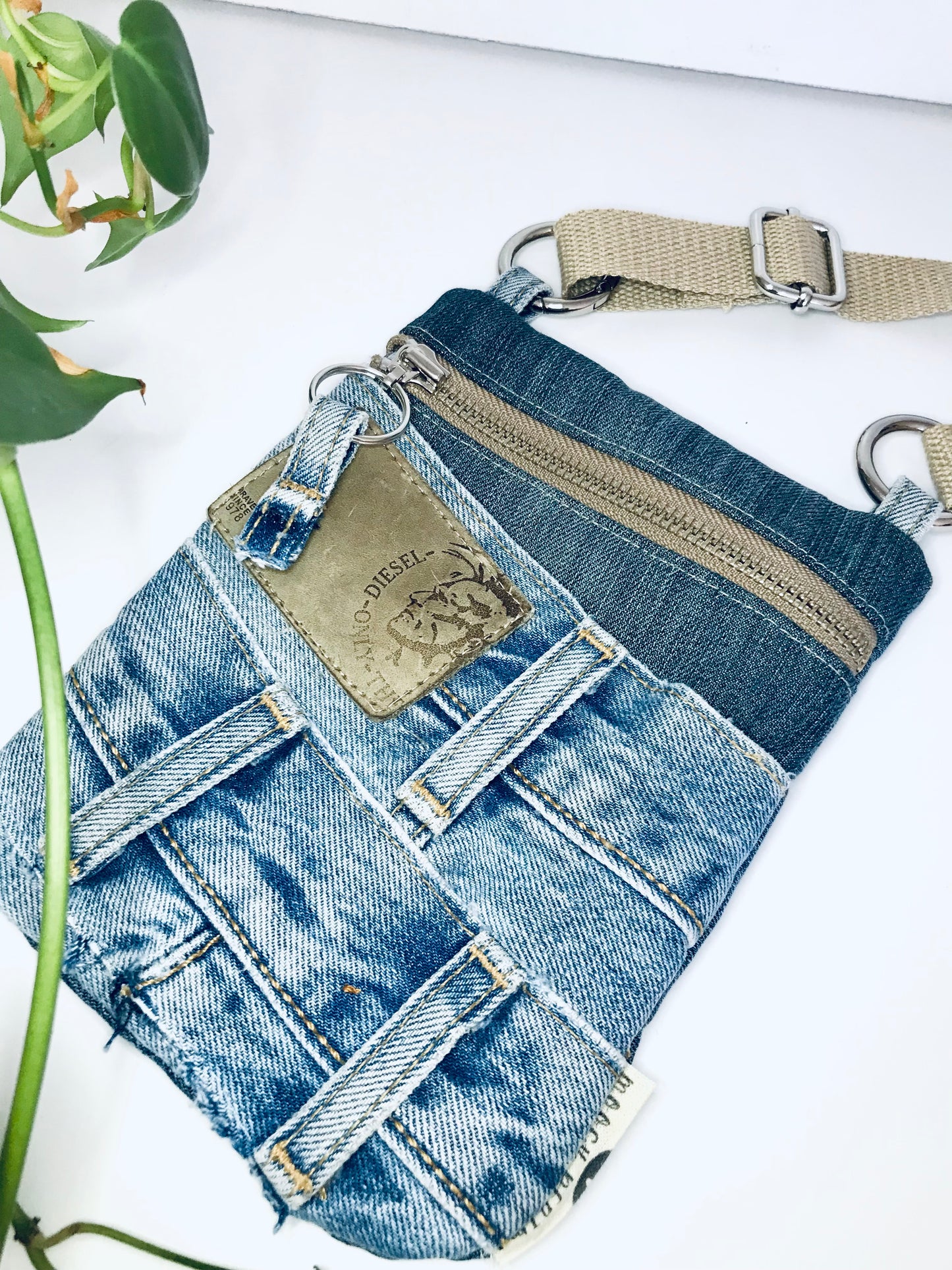Upcycled denim convertible pocket bag - true blue