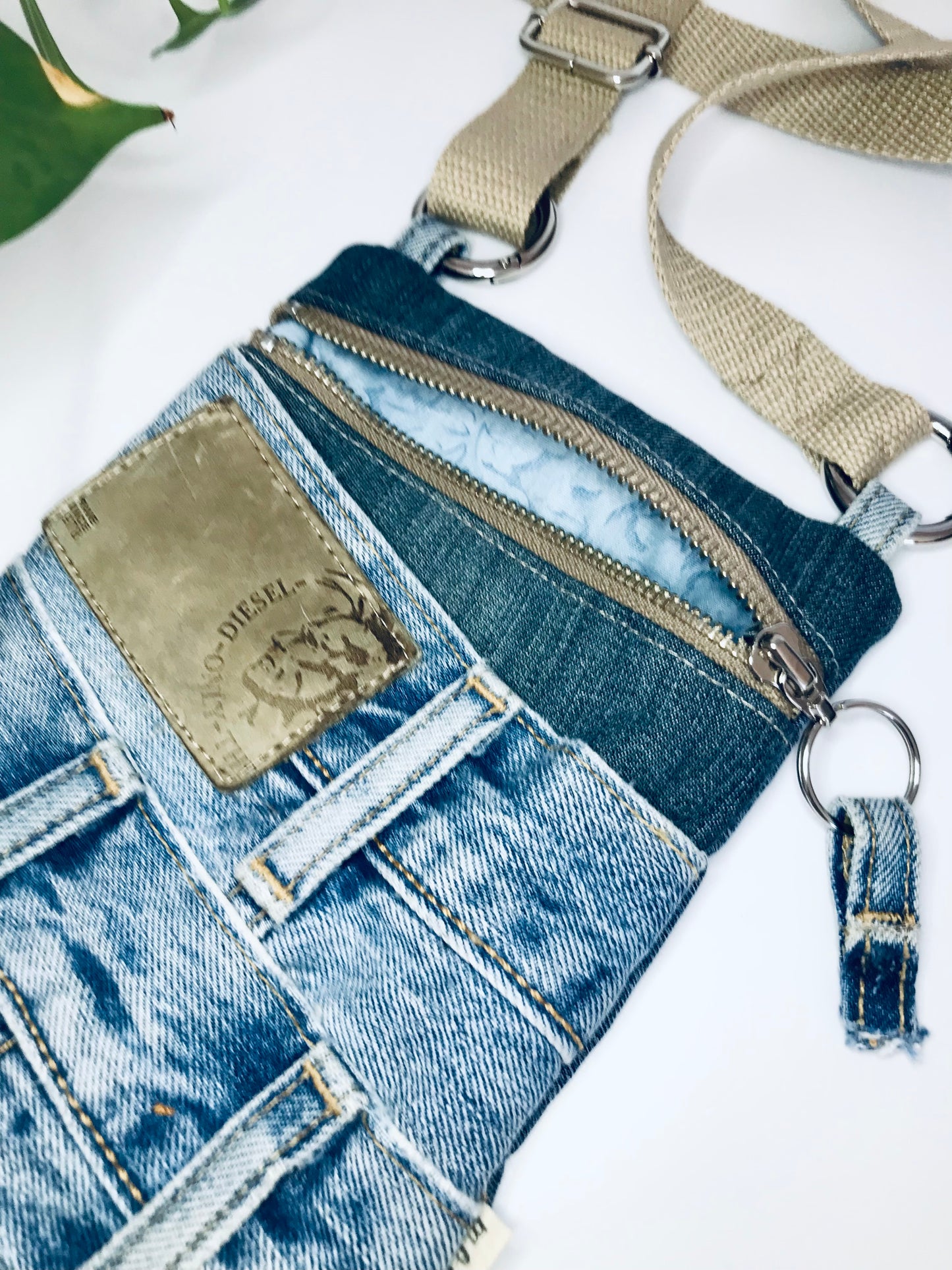 Upcycled denim convertible pocket bag - true blue