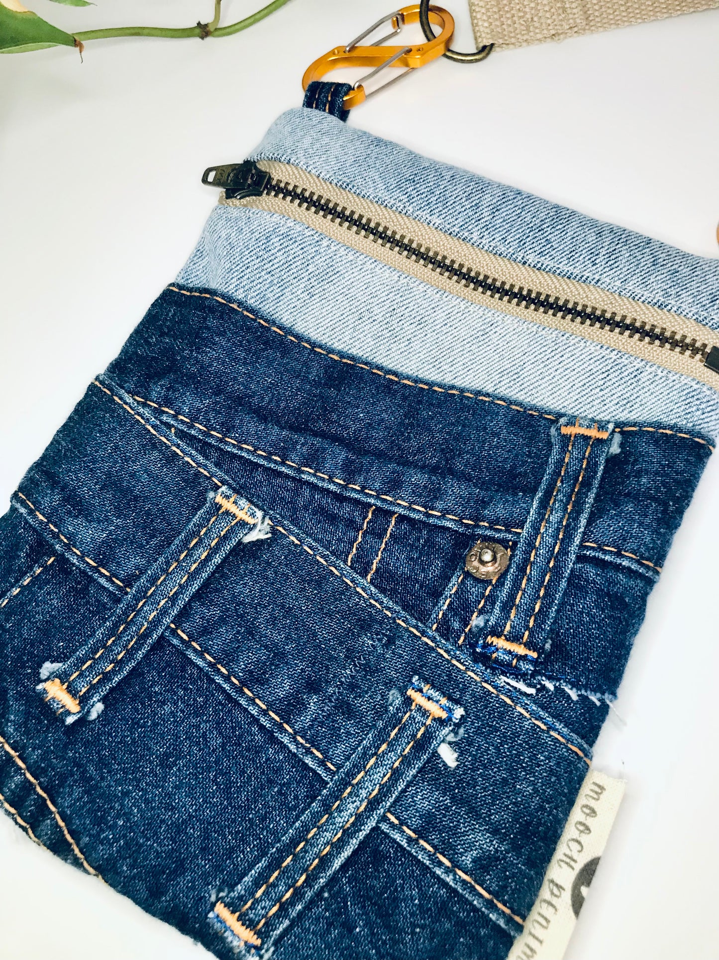 Upcycled denim convertible pocket bag - dark blue