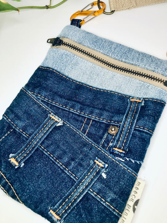 Upcycled denim convertible pocket bag - dark blue