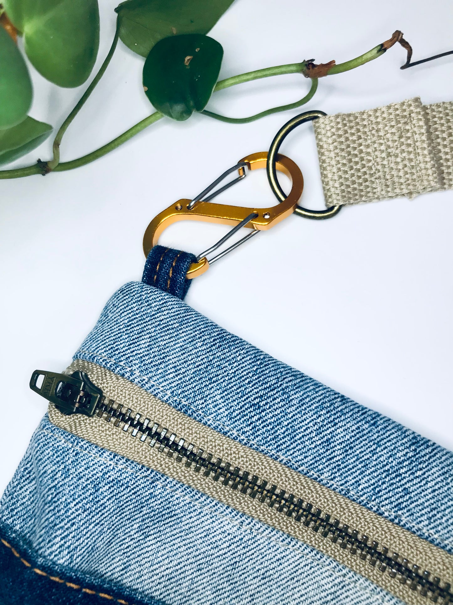 Upcycled denim convertible pocket bag - dark blue